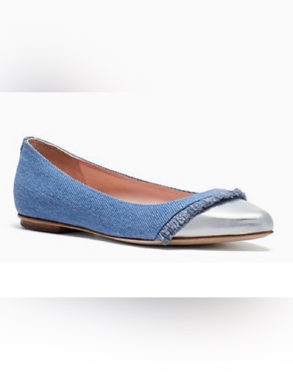 Kate Spade Nelly Denim Silver Cap Toe Flats NIB